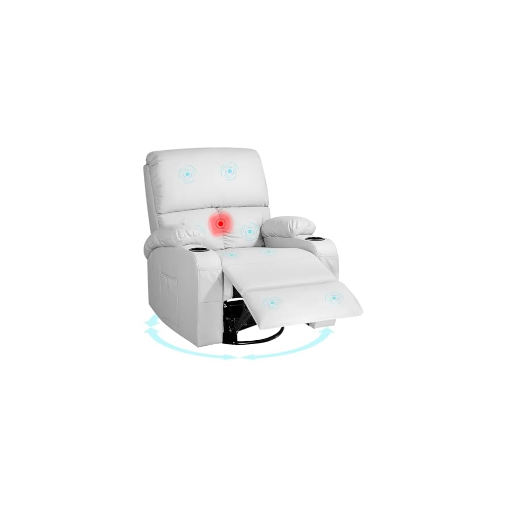 LAFWELL Rocking Recliner Chair, Massage Rocker Recliner Chair with Vibration Massage and Heat, USB and Type-C Ports,360° Swivel Faux Leather Chairs, Living Room, Bedroom, Nursery, RV, Dark Grey