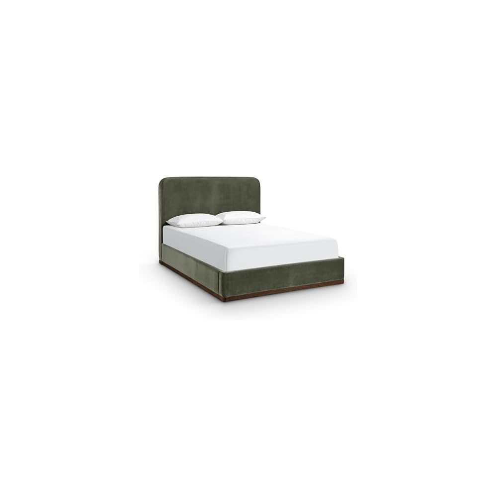 Meridian Furniture RavaGreen-F Rava Collection Modern | Contemporary Full Bed with Ultra Luxe Green 460 GSM Velvet, Piping, Solid Wood Inner Frame, 60.25" W x 84.75" D x 50.75" H, Green, Full