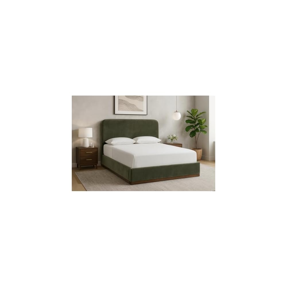 Meridian Furniture RavaGreen-F Rava Collection Modern | Contemporary Full Bed with Ultra Luxe Green 460 GSM Velvet, Piping, Solid Wood Inner Frame, 60.25" W x 84.75" D x 50.75" H, Green, Full