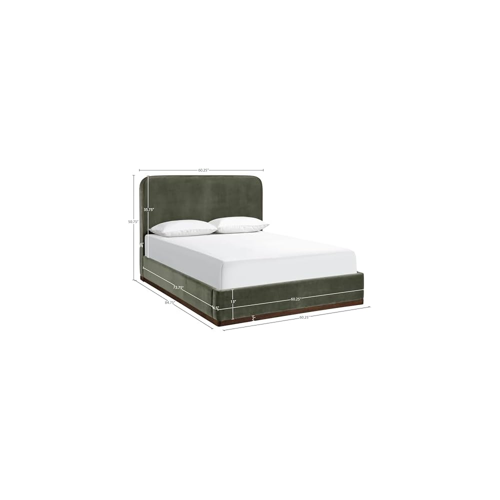 Meridian Furniture RavaGreen-F Rava Collection Modern | Contemporary Full Bed with Ultra Luxe Green 460 GSM Velvet, Piping, Solid Wood Inner Frame, 60.25" W x 84.75" D x 50.75" H, Green, Full