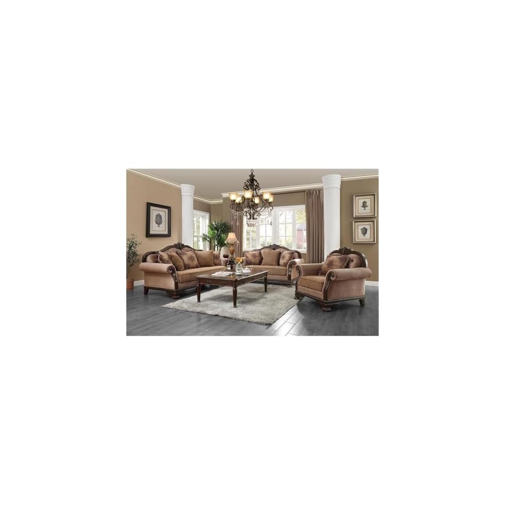 Acme Chateau De Ville Chair w/Pillow in Fabric & Espresso Finish