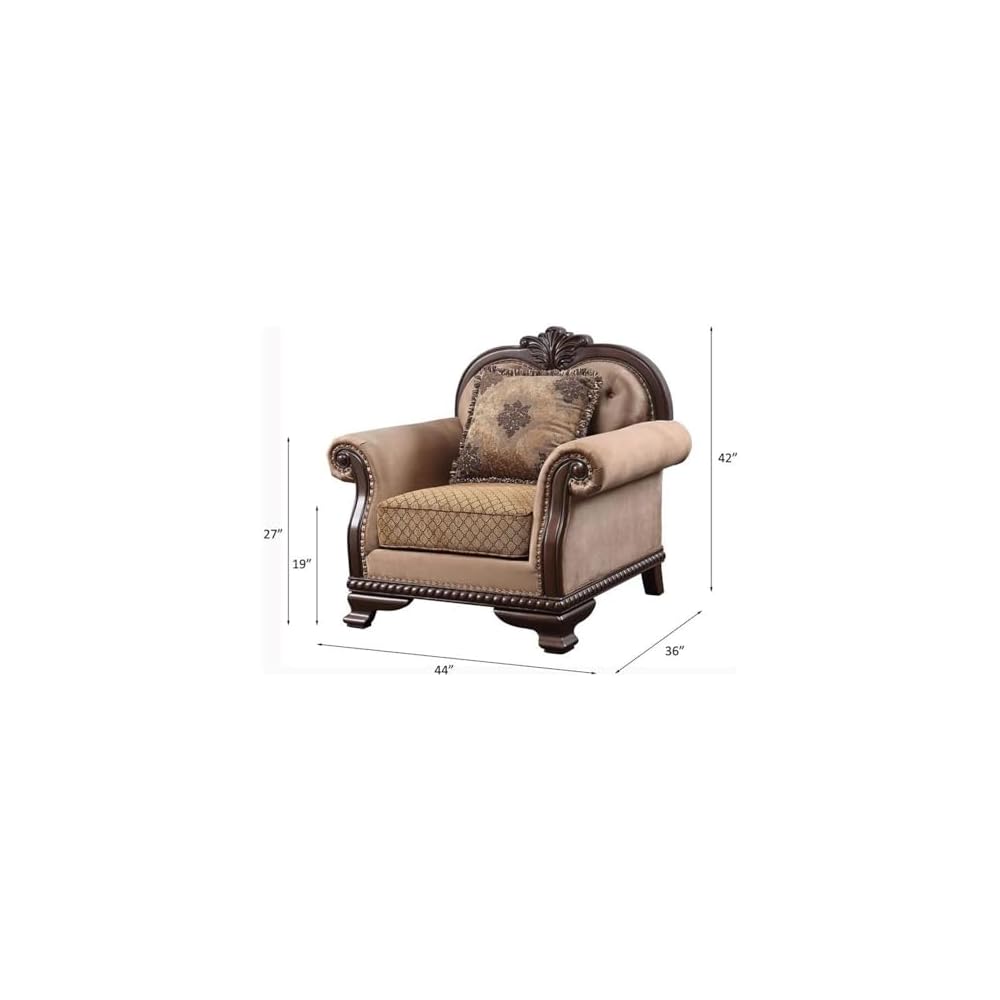 Acme Chateau De Ville Chair w/Pillow in Fabric & Espresso Finish
