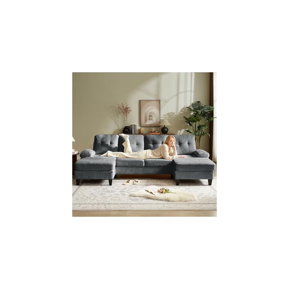 Sectional Couches for Living Room, Polyester, Dark Grey