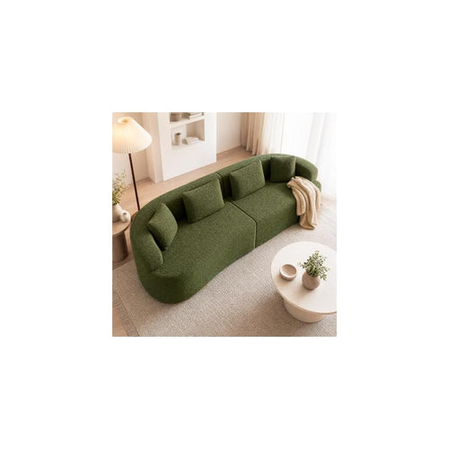 112" Curved Loveseat Sofa, Boneless Teddy Couch with Pillow, Green