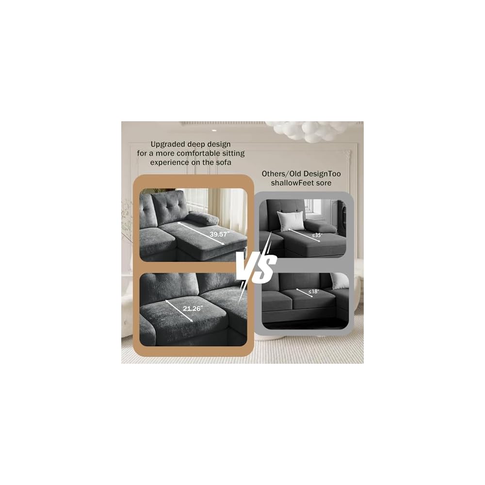 Sectional Couches for Living Room, Polyester, Dark Grey