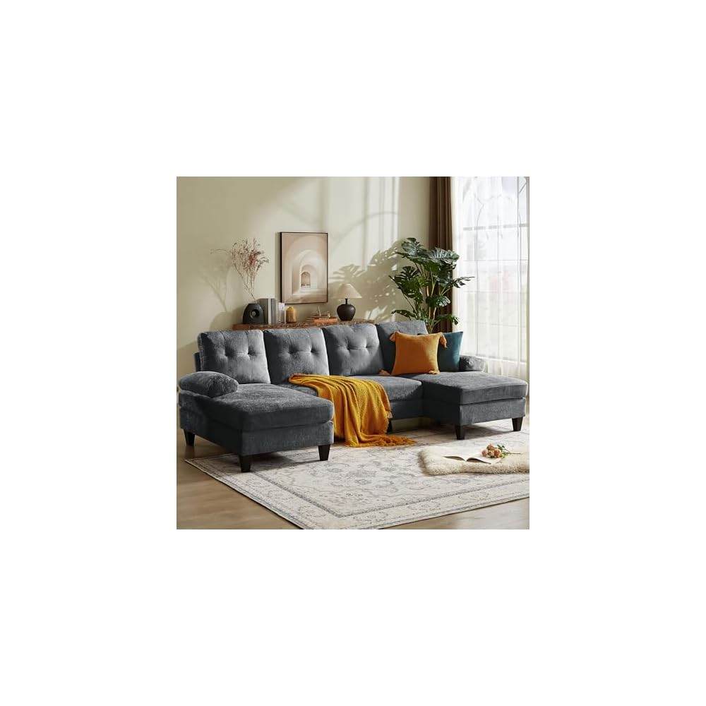 Sectional Couches for Living Room, Polyester, Dark Grey