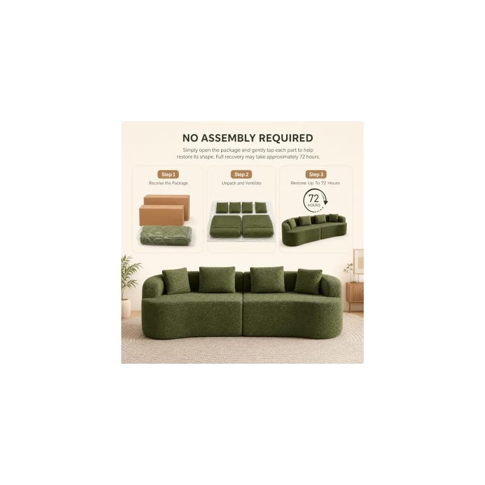 112" Curved Loveseat Sofa, Boneless Teddy Couch with Pillow, Green