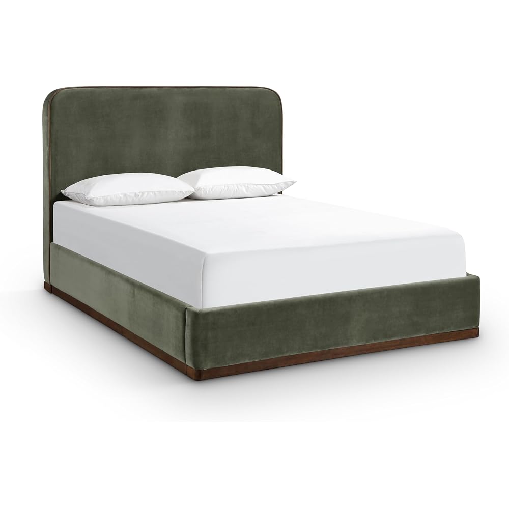 Meridian Furniture RavaGreen-F Rava Collection Modern | Contemporary Full Bed with Ultra Luxe Green 460 GSM Velvet, Piping, Solid Wood Inner Frame, 60.25" W x 84.75" D x 50.75" H, Green, Full