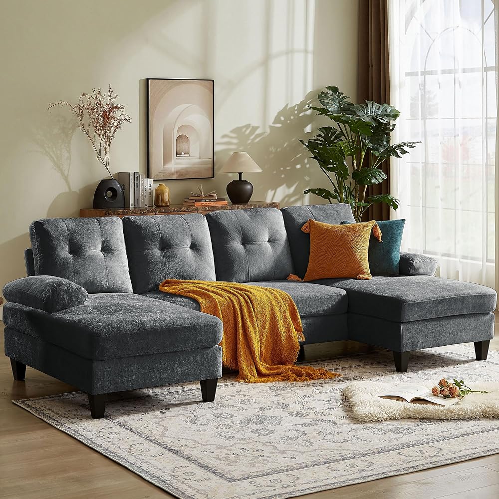 Sectional Couches for Living Room, Polyester, Dark Grey